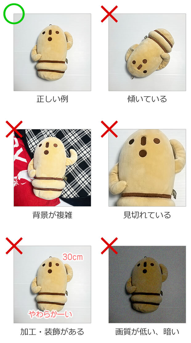 傾いている、背景が複雑、見切れている、加工・装飾がある、画質が低いなどは画像検索でヒットしにくい