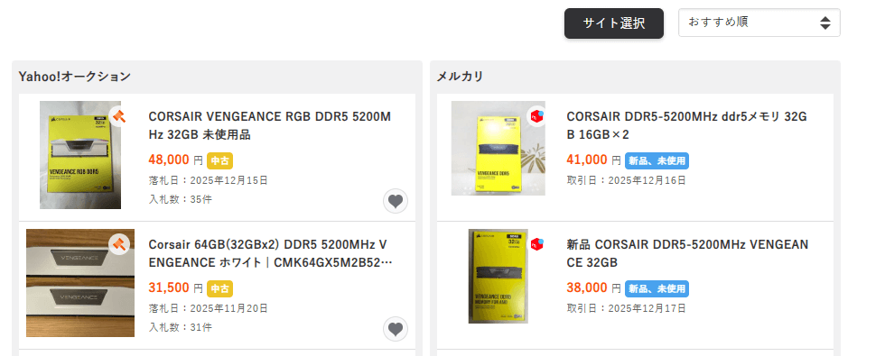 Corsair-DDR5-5200-VENGEANCE-32GBの価格相場、メルカリ-ヤフオク-Amazonでの新品-中古価格を比較-オークション-フリマ相場-オークファン-12-18-2025_06_27_PM (1).png
